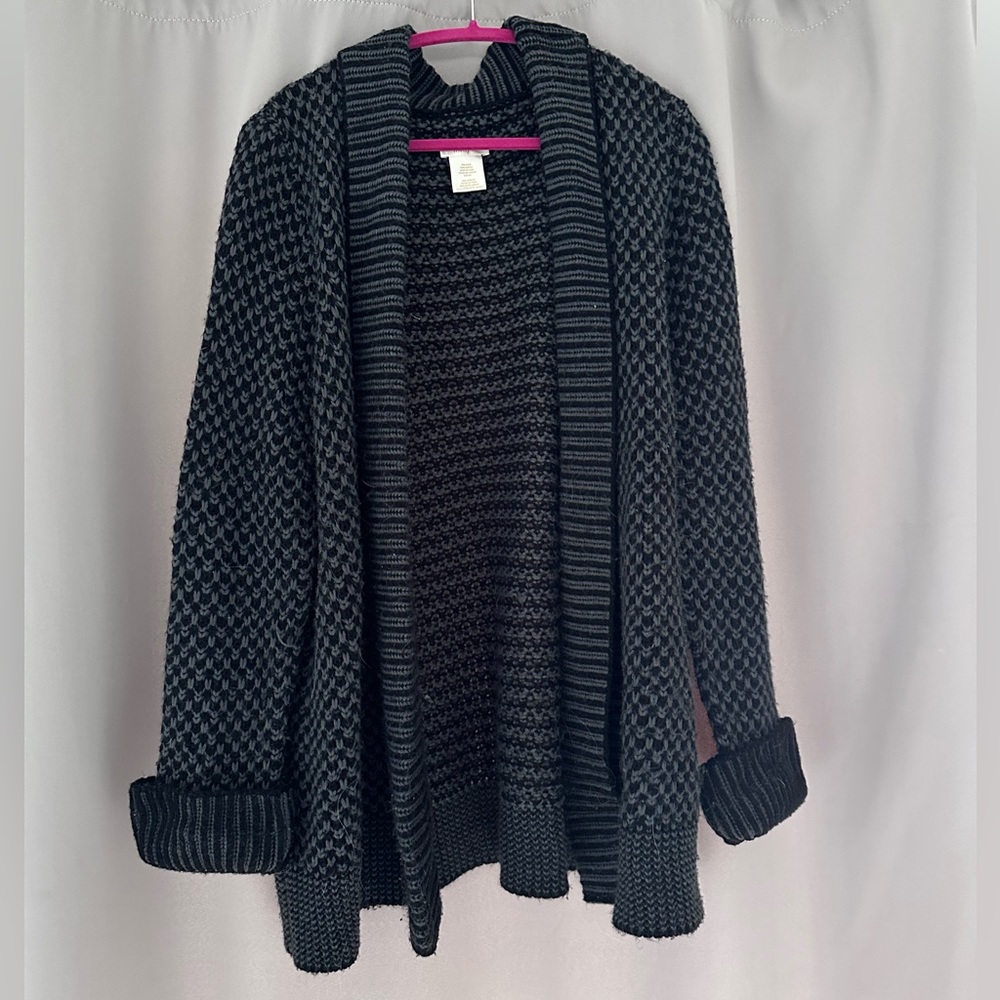 Matty M XXL Black Grey Chunky Knit Drape Long Sleeve Cardigan Sweater